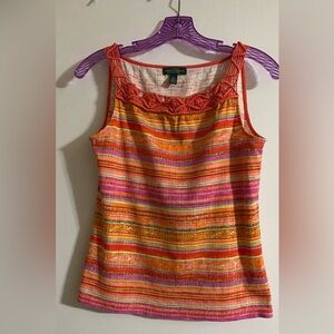 Ralph Lauren Multicolor Striped Tank Top macramé trim